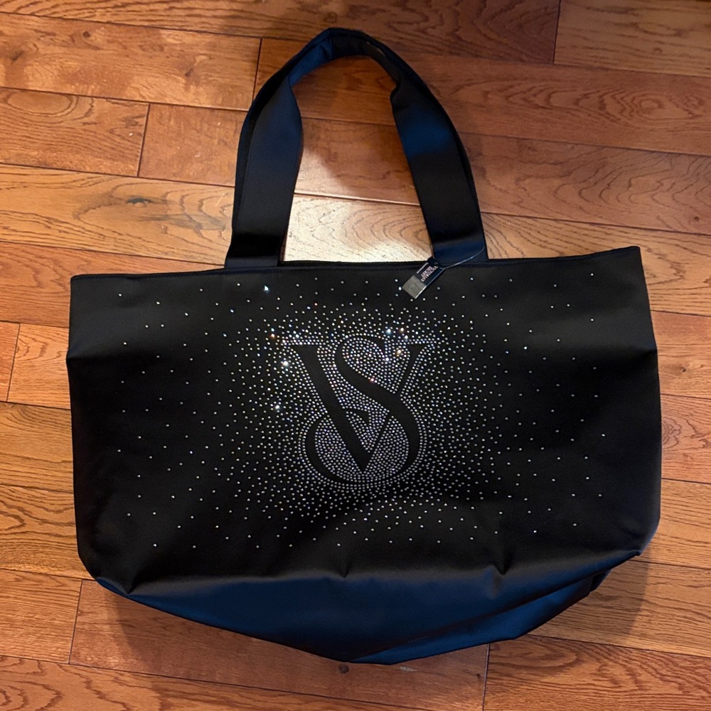 Victoria's Secret Black Rhinestone VS Logo Tote